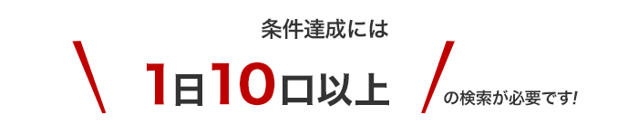 条件達成には【1日20口（20回の有効検索）14日間以上】の検索が必要です！