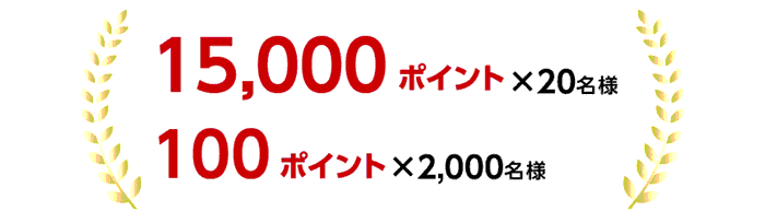 15,000ポイント×20名様　100ポイント×2,000名様