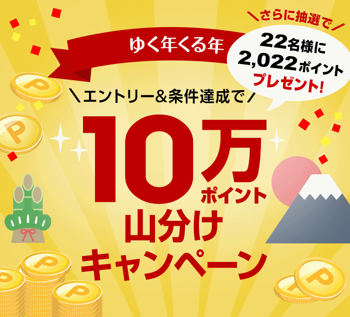 ゆく年くる年 エントリー&条件達成で 10万ポイント山分けキャンペーン さらに抽選で22名様に2,022ポイントをプレゼント！