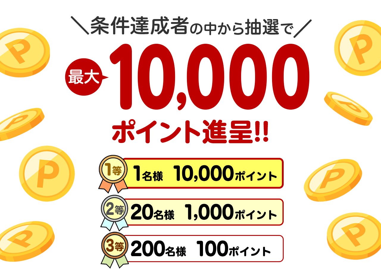 条件達成者の中から、抽選で楽天ポイント最大10,000ポイント進呈！